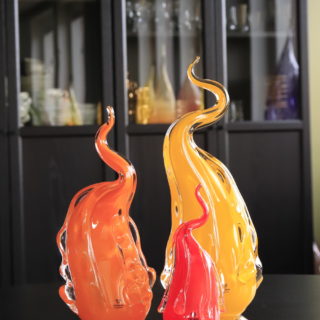 Orranäs master collection, tre glas flammor i rött, orange och gul.